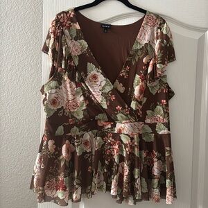Torrid 3X brown floral blouse NWOT